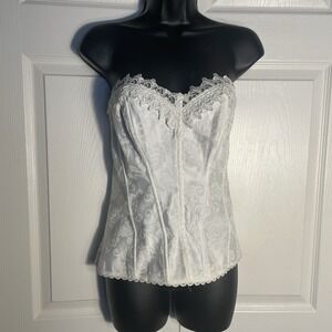 Vintage Fredericks Of Hollywood Corset Top Women 40 White Y2K Lace Trim Festival